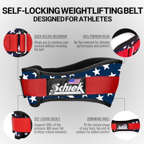 Schiek Sports Model 2004 Nylon 4 3/4" Weight Lifting Belt - Black - color: Stars N Stripes, size: X-Small