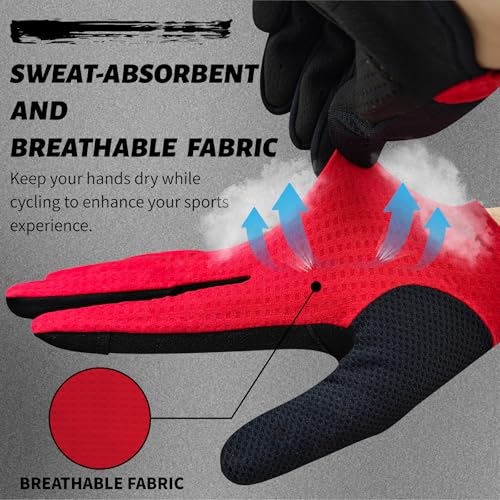 VXW Bike Gloves for Men Women Cycling - with Reflective Strips &Anti-Slip Shock-Absorbing Pad for Bicycle/Mountain Bike/Workout/MTB/Gym - color: Red, size: X-Large