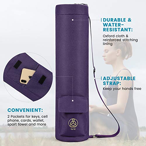 Gonex Yoga Mat Bag with Full-Zip Design, Fits Most Mats | 600D Oxford Fabric, Wet Pocket, Front Zip Pocket, Adjustable Strap, Fits Mats up to 26" - color: Purple