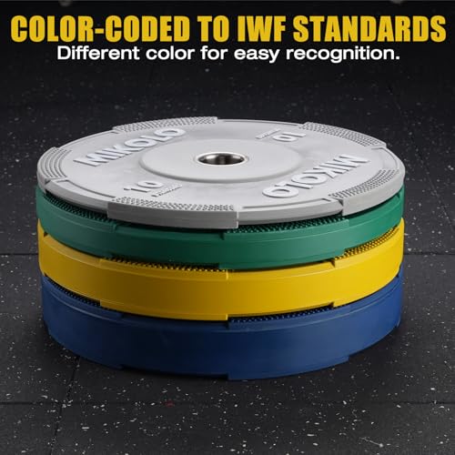 Mikolo Olympic Bumper Plates Set, 100% High-Density Low-Bounce Rubber Weight Plates with Steel Inserts, IWF Color-Coded Quiet Barbell Plates for Deadlifts, Squats & Home Gym Strength Training (Weights: 45 * 2-230LB) - style: 70LB SET