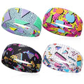 4Pcs 80s 90s Retro Headbands Neon Geometric Soft Sweatbands | Print Hair Head Bands, Wicking, for Women Men Athletic, for Fitness Running Cycling Hip Hop Party Style Hiking