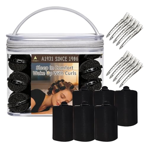 34 PCS Foam Hair Rollers Set - Satin Sponge Hair Curlers with Duck Teeth Clips, No Heat Overnight Sleep-In Rollers for Long/Short Hair Styling(Black)