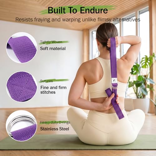 Slim Panda Yoga Strap for Stretching,Cotton Yoga Strap with Adjustable D-Ring Buckle,Non-Elastic Yoga Belt for Pilates,Gym Workouts,Physical Therapy,Improve Flexibility - color: Purple, size: 8 Feet