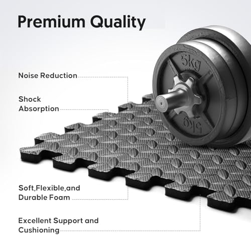 16 Pack 64 sqft Home Gym Mat, Puzzle Exercise Mat, EVA Interlocking Foam Floor Tiles for Home Workout Equipment and Kids' Play Areas - Black, 24 in x 24 in x ½ in - 16 Tiles (Black, 16 Pack, 64 SQ FT) - color: Black, size: 16 Pack(64 SF)