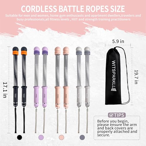 WIitsparklle Portable Adjustable Ropeless Battle Ropes with Pink | Weighted Cordless Workout Rope with Anti-slip Handles for Low-impact Cardio, HIIT, Home Gym and Office Fitness - color: Pink