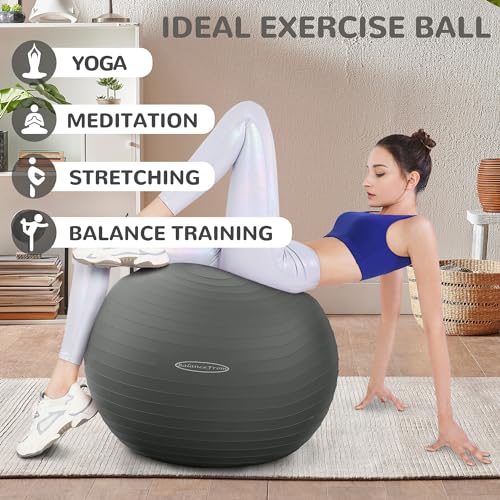 Fitvids Anti-Burst and Slip Resistant Exercise Yoga Fitness Birthing Ball with Quick Pump, 2,000-Pound Capacity, Multiple Colors and Sizes - color: Gray, style: 19-22in (48-55cm), M
