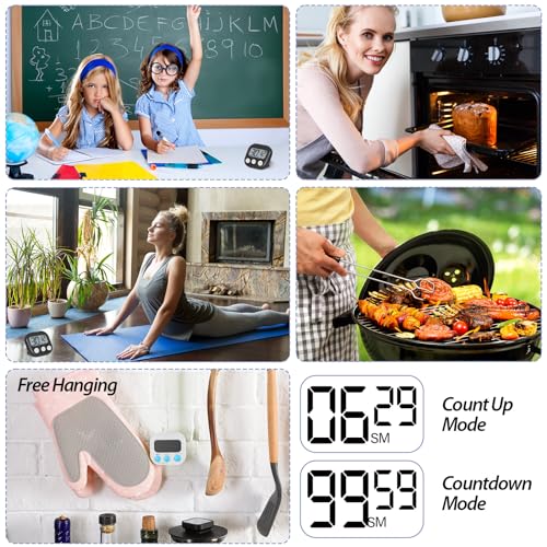 Weewooday 24 Pcs Small Digital Kitchen Timer Magnetic Back and Switch Minute Second Count up Countdown Big LCD Display Loud Alarm for Teacher Cooking Baking (Black,White) - color: Black, White