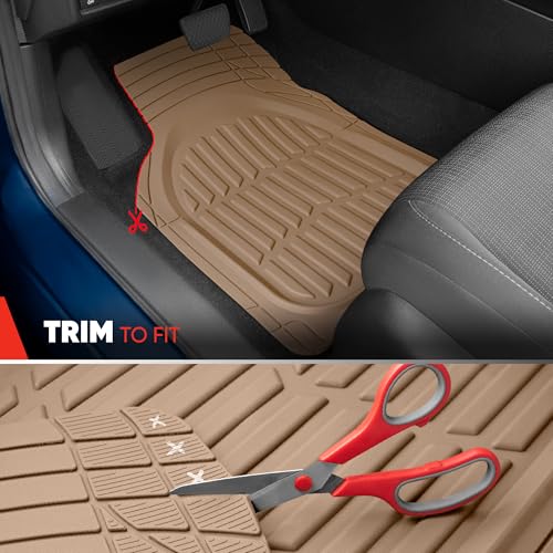 Motor Trend FlexTough LITE Rubber Car Mats Full Set - All Weather Floor Mats for Trucks, Cars & SUVs - Automotive Waterproof Beige Car Floor Mats for Cars Interior Accessories Universal Trim-to-Fit - color: Beige Lite, style: Full Set