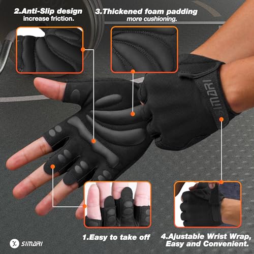 SIMARI Breathable Workout Gloves for Men and Women, Padded Weight Lifting Gloves with Great Grip, Full Palm Protection for Gym Training, Cycling, Weightlifting, Exercise, Crossfit, Climbing - color: 1a-Iron Black, size: Large