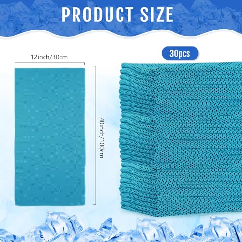 Hosuly 30 Pack Cooling Towels, 40"x12" Ice Breathable Soft Chilly Sweat Rag Microfiber Workout Rags for Gym Cooling Towels for Neck and Face for Yoga Golf Sport Running - color: Aqua Blue