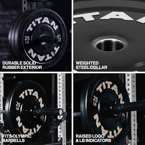 Titan Fitness Economy Series Black Olympic Bumper Plates, Durable Rubber Exterior with Steel Core, Weightlifting and Strength Training Weight Plate - size: 25 LB Pair