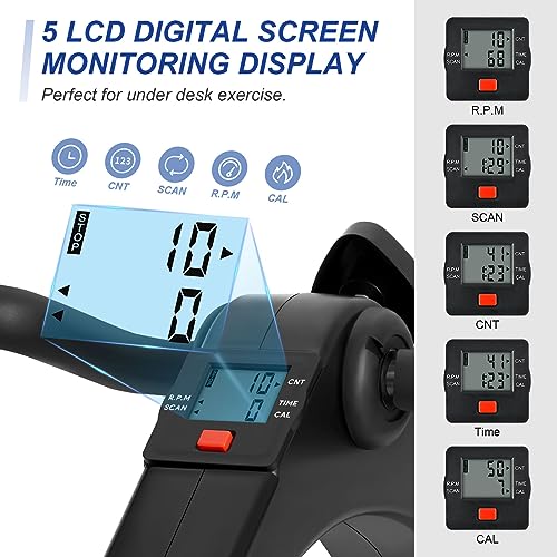 Uten Folding Pedal Exerciser, Under Desk Bike Pedal Exerciser, Mini Under Desk Exercise Bike Foot Hand Cycle Portable, Arm and Leg Exercise Peddler Machine with LCD Monitor - color: B-Blue