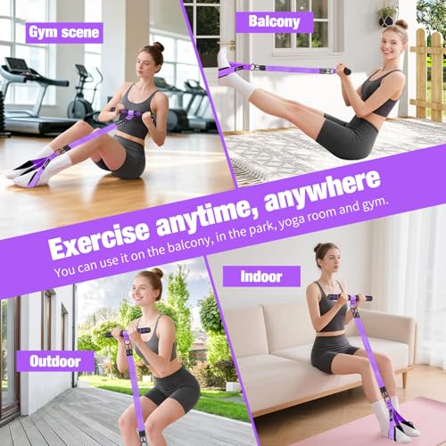 Bbtops Pedal Resistance Band with Handle for Women Men, Purple | 30-120LBS Adjustable, 3-Tube Foot Resistance Bands, Core Abs Legs Arms Training, Portable Sit Up Exercise Equipment