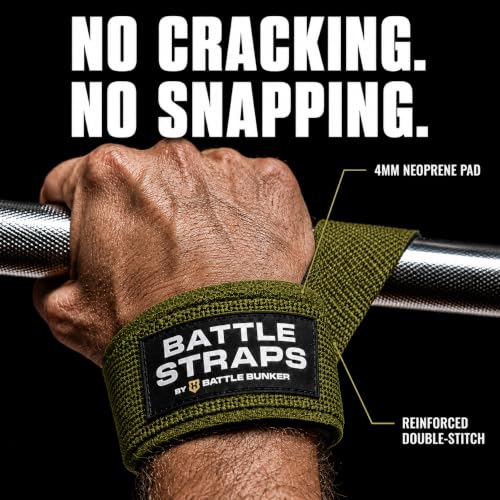 Battle Bunker Lifting Wrist Straps for Weightlifting - Deadlifts & Pull-Ups | Improve grip strength during strength training.Reduce wrist pain with these cotton lifting straps,gym straps for men & women - color: OD Green