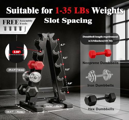 5 Tier Dumbbell Rack Weight Rack for Home Gym | 260 LBS Capacity, Steel A-Frame, Space Saving Folds Up Design, Rack Only No Dumbbells