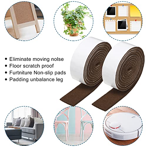 Shappy 2 Packs 120 x 1 x 0.12 Inch Felt Strips with Adhesive Backing Felt Tape Roll Non Slip Self Adhesive Cuttable Furniture Pads for Protecting Hardwood Floors, Chairs, Wall(Dark Brown) - size: 120 x 1 x 0.12 Inch