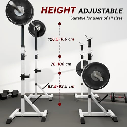 Soozier Pair of Adjustable Squat Rack Standard 53.5"-69.25" Barbell Rack Stand 440lbs Capacity, 2" Steel Heavy Duty Bench Press Rack, Support 3 Sets Barbells Storage