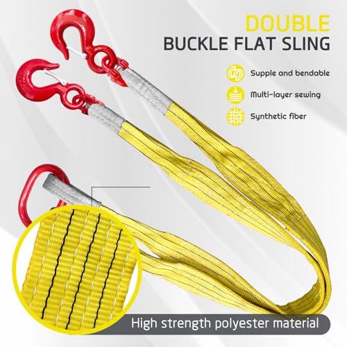 Lifting Slings Straps with Hooks 5ft Two Leg Bridle Web Sling 13227lbs Capacity G80 Alloy Steel Engine Lift Chain Link Eye Hook Polyester Webbing Rigging Straps for Hoists - size: 13227 lb / 5 ft