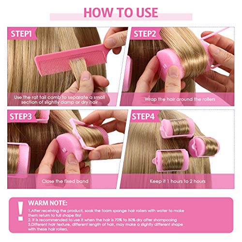 Syhood 12 Pcs Jumbo Foam Sponge Hair Rollers 1.89 Inch Soft Sleeping Curlers Flexible Large Foam Rollers and Rat Tail Comb for Hair Styling(Pink) - color: Pink