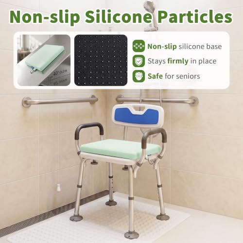 Gooo&Ma Shower Cushion, Non-Slip Air Fiber Bath Pad, Green | Waterproof, 3D mesh quick-dry, hook, for shower bench/chair, elderly & pregnancy, 16"x12"x2", washable - color: Green