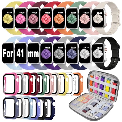 16 Pack Band Compatible with Apple Watch Bands 40mm 41mm 42mm 44mm 45mm 46mm for Women Men, Screen Protector Case Band&Organizer for iWatch Series 11 10 9 8 7 6 5 4 SE（Please select the correct size） - size: 41mm