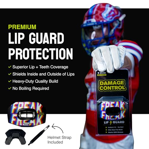 DAMAGE CONTROL Youth Football Mouth Guard – Breathable No Boil Mouthpiece, Protects Lips & Teeth, Works with Braces, Includes Helmet Strap – Sports Gear & Accessories (Freak) - color: Freak