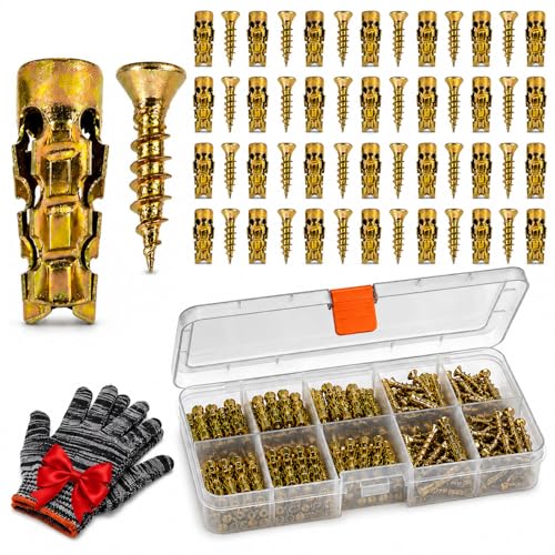 6 x 14 mm Short Expansion Screw Set for Cabinet Hinge Repair, Metal Anchors with Matching Screws, Stripped Hole Fixing Kit for Cupboard Wardrobe Door, Tile Wood Stone Drywall (50pcs) - color: 50pcs