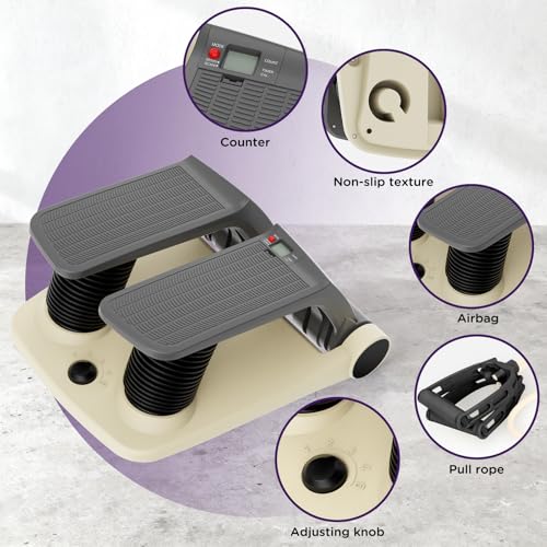 Air Stepper Exercise Machine with Resistance Bands, 5-Level Adjustable Resistance, 300 lb Capacity Stair Stepper with LED Monitor, Low-Impact Home Cardio and Full Body Workout Equipment - color: Beige/Black