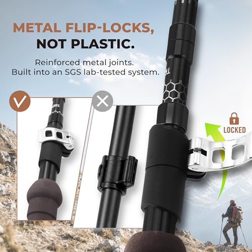 Trekology Trek-Z Collapsible Hiking & Trekking Poles - Balance Support for Seniors, Women, and Men, 2pc Per Set - color: Cork Black, size: 100–120 cm (for Height: 4’11” to 5’10”)