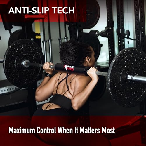 Dark Iron Fitness Barbell Pad w/Extra Thick Foam Padding, Non-Slip Hook and Loop Closure for Olympic Bars Weight Training Shoulder & Neck Protection Support, for Squats Hip Thrusts Lunges - color: Drop It Like A Squat