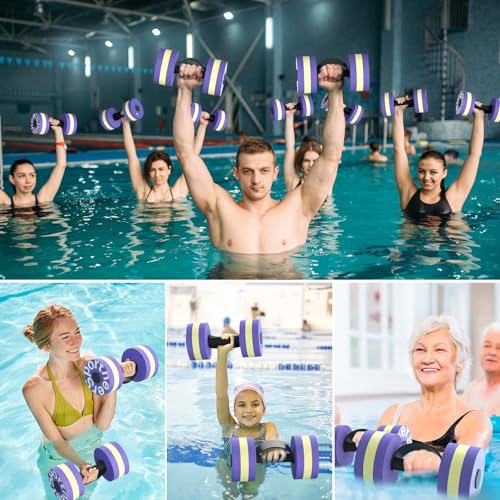 Sportneer Water Weights Aquatic Exercise Dumbbells Water Dumbbell Aerobics Workouts Set of 2 EVA Foam Pool Weights Dumbbells Set Aqua Fitness Barbells Equipment for Water Aerobics Weight Loss - color: Striped Purple