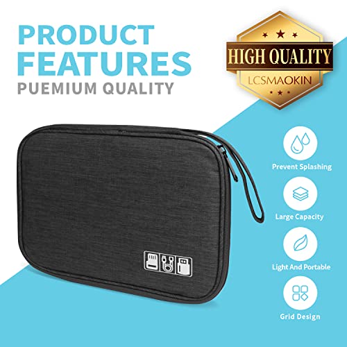 Lcsmaokin Electronics Organizer Travel Case,Electronic Accessories Storage Bag,Portable Waterproof Cable Organizer Bag,Travel Cord Organizer Bag for Small Charging Cord Storage,Cables,SD Card (Black) - color: A-Black, size: Single Layer