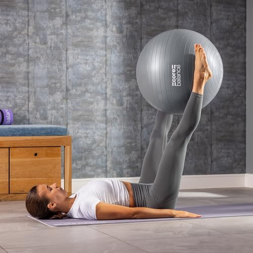 Core Balance Exercise Ball, Stability Ball for Yoga, Pilates and Fitness, Gym Ball for Home Gym and Office Chair, Training, Physical Therapy, Anti Burst, Pump Included, 55cm 65cm 75cm 85cm - color: Grey, size: M (19–22in | 48–55cm)