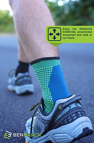 Benmarck Achilles Tendon Support Brace, Plantar Fasciitis Sock, Ankle Compression Sleeve For Running, Tendonitis and Flat Feet Relief - color: Fjord Blue