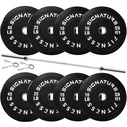 Fitvids 2-Inch Olympic Rubber Weight Plates Sets, Bumper Plates Set with Barbell for Strength Training, 180-390 Lbs Multiple Options - color: Black, style: 180LB Set With Barbell