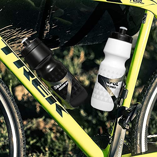 GEMFUL Bike Water Bottle BPA Free 750 ml 2 Pack | BPA Free, Leakproof, Squeeze Design For Easy Hydration, Fits Standard Bike Cages, Reusable & Durable, for Bicycle, Bike, MTB - color: Black