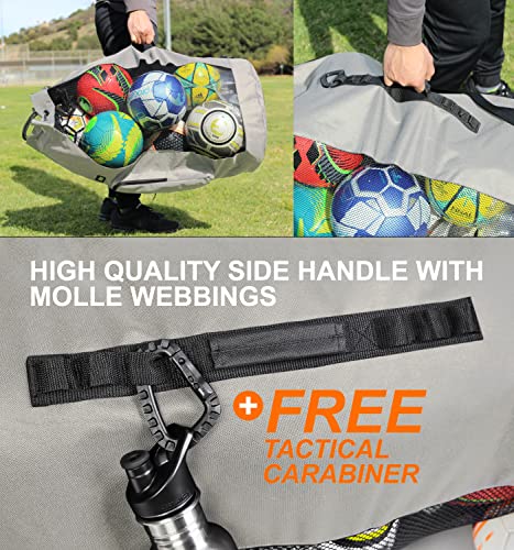Fitdom Heavy Duty XL Soccer Mesh Equipment Ball Bag w/Adjustable Shoulder Strap Design for Coach. with an Over-Sized Front Pocket for Sporting Accessories. Best for All Outdoor & Water Gears - color: Grey / Black