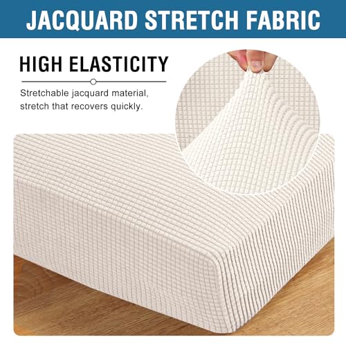 H.VERSAILTEX Multi-Pieces Sofa Covers for Three Cushion Couch Sofa High Stretch Seat Cover Jacquard Textured Twill Fabric(3 Seat Cover Plus 3 Back Cushion Covers, Ivory) - color: Ivory, size: 3 SEAT COVERS + 3 BACK COVERS