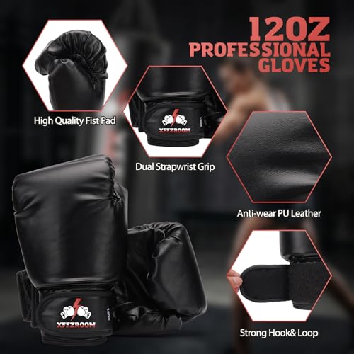 Punching Bag for Adults, 4ft PU Leather 6 in 1 Heavy Boxing Bag Set, Punching Bag with 12oz Boxing Gloves, Hand Wraps, Hanging Bag for MMA Karate Kickboxing Muay Thai Boxing Home - Unfilled - color: Red