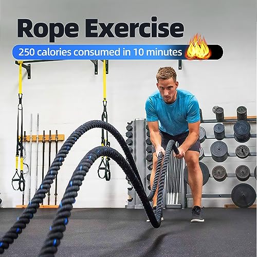 GSE Games & Sports Expert Gym Battle Rope, Heavy-Duty Workout Ropes for Indoor & Outdoor Workout, Exercise Rope for Strength Training - 30,40,50 Feet Lengths Available - color: Black&Blue, size: 50ft x 1.5"