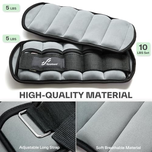 Sportneer Adjustable Ankle Weights Set - 1 Pair (2-10 lbs) Removable Sandbags for Women & Men, Comfortable Neoprene Leg Weights for Walking, Running, Pilates, Yoga, Home Workout & Physical Therapy - color: Light Gray