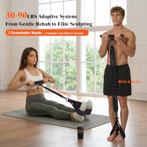 3-Tube Pedal Resistance Band w/Handles, 30/40LBS Sit Workout Gear | Home pedal puller for abs waist leg glutes core pilates training, portable gear for men women daily exercise - color: black, size: 30lbs