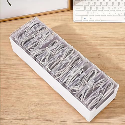 2 Pack 11 Grid Cable Organizer Box with Switch for Desktop Cord Storage | Desk wire sorting, office household dual use, multi grid classified storage, transparent visible interior, cord management