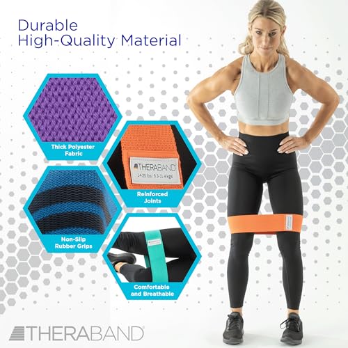 THERABAND Glute Band Loops, Fabric Exercise Bands for Home or Travel, Designed for Glute and Lower Body Strength, Set of 4 Loop Bands with Increasing Levels of Resistance, Ideal for Men and Women