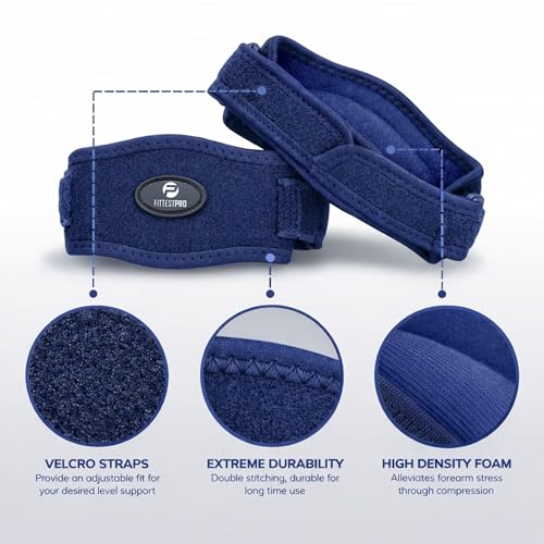 Fittest Pro Tennis Elbow Brace 2 Pack for Men & Women, Adjustable Compression Pad Elbow Strap for Tendonitis Pain Relief, Golfers Elbow Brace Support (Navy) - color: Navy