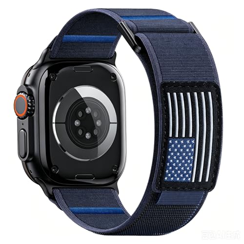 Trail Loop Nylon Band for Apple Watch Ultra 3/2/1 Series 11/10/9/8/7/6/SE/5/4/3/2/1 Men, Elastic Weave Stars-Stripes Flag Strap Compatible with iWatch 49mm 46mm 45mm 44mm 42mm - color: Bright blue-USA Flag