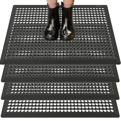 BESEA 4Pack Rubber Floor Mats 24 x 36 Inch – Heavy Duty Outdoor Door Mats with Non-Slip Mesh Design, Weatherproof Garage Floor Mat, Kitchen Floor Mat for Wet or Slippery Areas - size: 24"X36"X4Pack