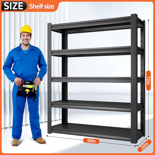 59" W Garage Shelving Unit, Garage Storage Shelves 3000LBS Heavy Duty Shelving, Adjustable 5 Tier Metal Shelves Utility Shelf, Storage Rack for Industrial, Warehouse, Basement (19.6" D*59" W*72" H) - size: 19.6" D*59" W*72" H