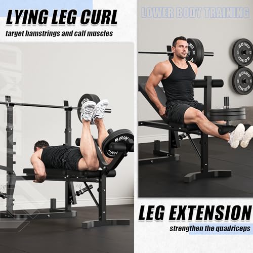 Z3 900LBS Olympic Weight Bench Set with Leg Extension, 9 in 1 Workout Press with Preacher Curl Pad and LAT Pulldown, Strength Training Bench for Home Gym - color: 120lbs Plates and Bar