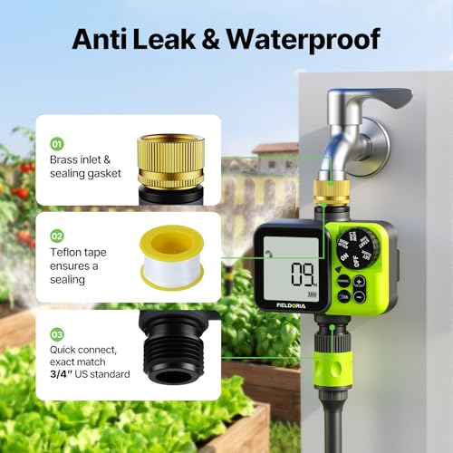 Sprinkler Timer, Brass Inlet Programmable Watering Timer for Garden Hose Fits 3/4” US Faucet, Outdoor Soaker Hose Timer w/Rain Delay/Manual/Automatic Watering, Drip Irrigation for Lawn Yard - color: Green